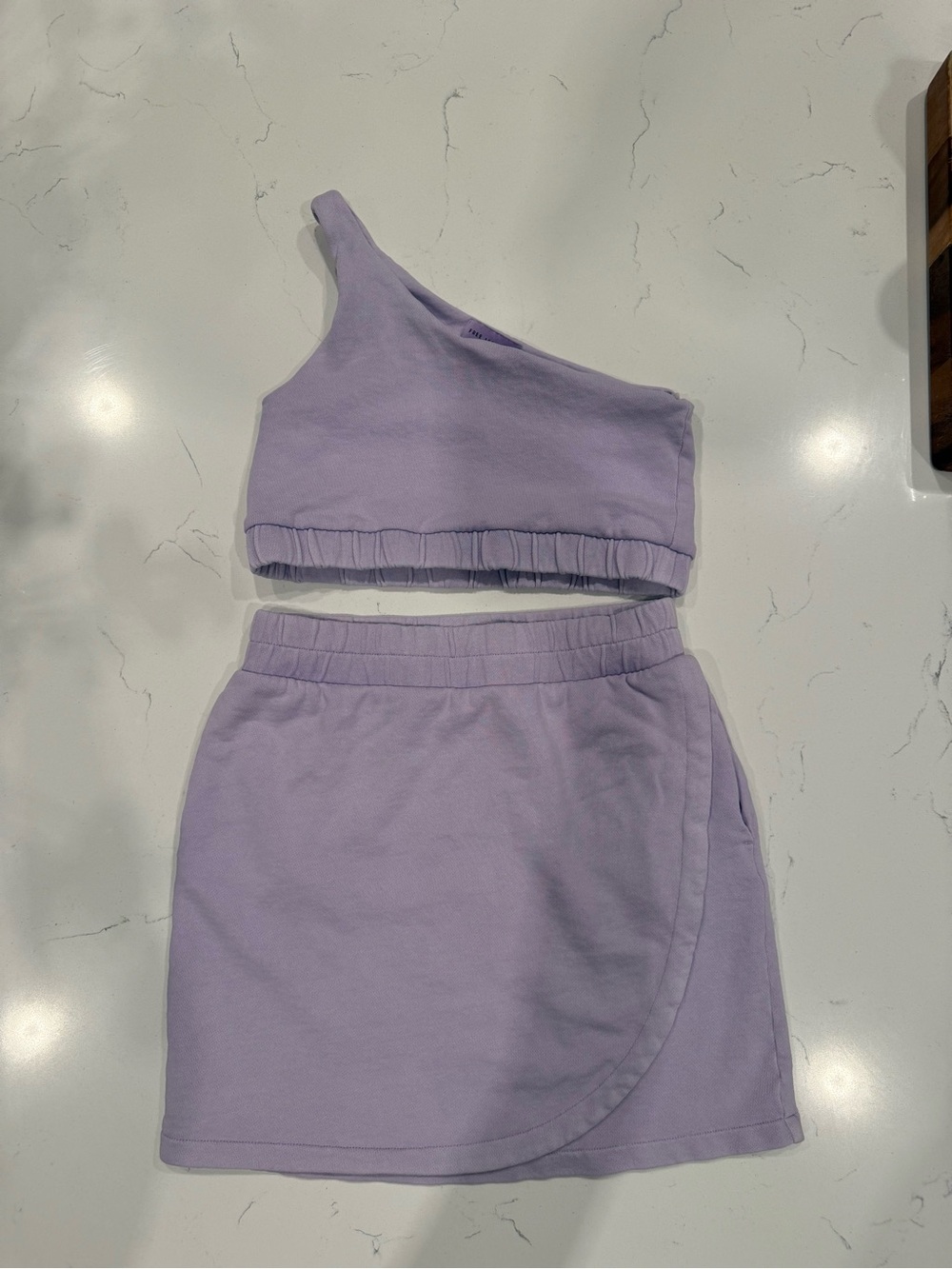 Lavender One-Shoulder Kids Matching Set - Top & Skirt
